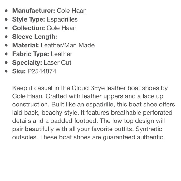 NIB Cole Haan Cloud 3Eye Espadrille Loafer Oxford Boat Shoes Perforated 8B - Picture 11 of 11